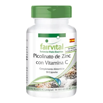 Imagen de Fairvital Picolinato de zinc con Vitamina C Dosis alta 90 Cápsulas 15mg por cápsula Calidad Alemana