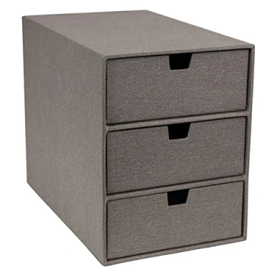 Imagen de Bigso Box of Sweden Organizador de documentos y material oficina Cajonera pequeña con 3 cajones Caja tablero fibras papel aspecto lino gris