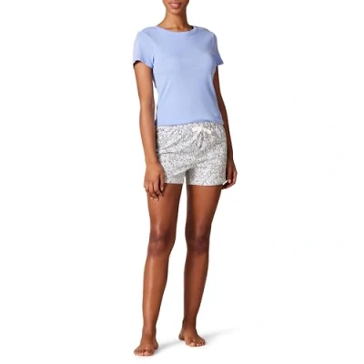 Imagen de Amazon Essentials Conjunto de Camisetas para Dormir y Pantalón Corto Popelín Mujer, Azul Floral, XXL