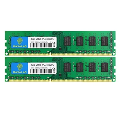 Imagen de Rasalas 8GB DDR3 Kit (2x4GB) PC3 8500 1066 MHz Udimm Ram 2Rx8 1.5V CL7 Desktop Computer Memory Modules Upgrade