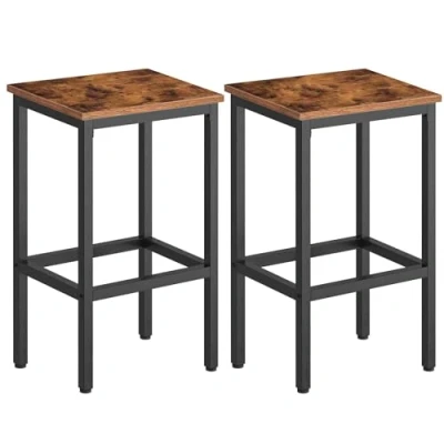 Imagen de HOOBRO Taburetes de Bar, Set 2 Sillas Bar con Reposapiés, 40 x 30 65 cm, Robusta Estructura Metálica, para la Sala Estar, el Comedor y Cocina, Industrial, Marrón Rústico EBF65BY01
