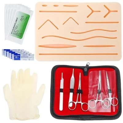 Imagen de kit de sutura quirúrgica:kit práctica sutura,material quirúrgica,kit heridas,almohadilla silicona con herramientas(solo para uso educativo)