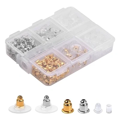 Imagen de Volumoon Tuercas de Pendientes, 6 Estilos 500 Piezas Tapones Pendiente Silicona, Transparente Cierres Forma Bala Estilo Universal Tapones, Joyería Bricolaje