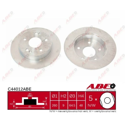 Imagen de ABE C44012ABE Disco de freno Eje trasero 260 9 5 114,3 macizo HONDA: ACCORD 6 Coupe