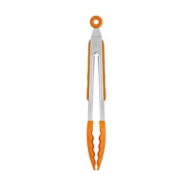Imagen de BRA Efficient Pinzas de Cocina 28,5 cm Acero INOX, Nailon y Silicona, Combinación Estilo Moderno Funcionalidad, para Cocinar o Servir Ensaladas, Color Naranja, Inoxidable 18/10, 28.5