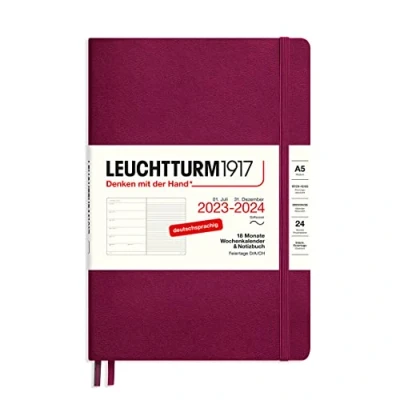 Imagen de LEUCHTTURM1917 367861 Agenda semanal y cuaderno de notas (tamaño mediano (A5) 2024, 18 meses, color rojo
