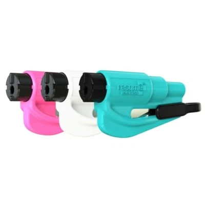 Imagen de RESQME La Herramienta Original para Llavero de Escape Emergencia automóvil, Cortador cinturón 2 en 1 y rompevidrios, Fabricado EE. UU., Paquete 3, Rosa, Blanco, Verde Azulado