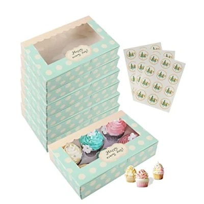 Imagen de Reccisokz Caja para cupcakes de 12 piezas con capacidad 6 cupcakes，cajas carton navidad，caja galletas，cajas carton，caja regalo，cajas chuches，cajas tartas(8.5&quot; x 5.5&quot;)
