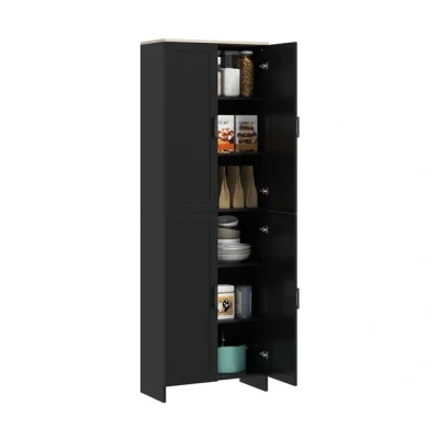 Imagen de HOMCOM Alacena de Cocina Armario Mueble Auxiliar con Puertas y Estantes Ajustables Antivuelco para Comedor Salón 60x30x170,5 cm Negro