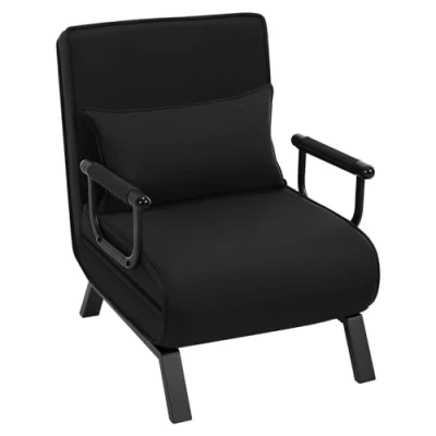 Imagen de WOLTU Sofá Cama, Sillón Reclinable con Respaldo Ajustable, Puff Cama 1 Plaza, Butaca de Salón 3 en 1, Sillon Individual Almohada y Reposabrazos, Lino + Esponja Elastica, Negro