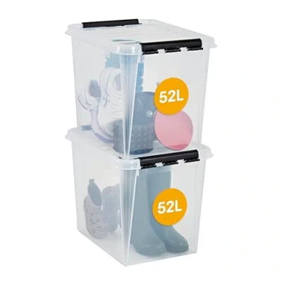 Imagen de SmartStore cajas de almacenaje 52 L (pack 2), reforzadas, transparentes, 10 años garantía, cierre clip, apilables, encajables, para comida,50 x 39 41 cm (La.xAn.xAl.)
