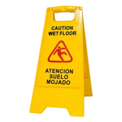 Imagen de PAMEX Señal de Suelo Mojado. Cartel Plegable Señalización Advertencia Mojado Color Amarillo. Superficie Resbaladiza. En Español e Inglés