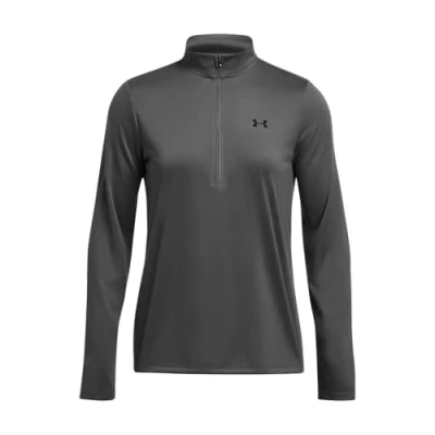 Imagen de Under Armour Tech 1/2 Zip Solid camiseta de manga larga para mujer, con cremallera media, color gris brezo/negro