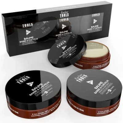 Imagen de Set de 3 bálsamos para barba N1/2/3 3X30ml Con aceites 100% naturales Nutre, hidrata, estructura. 2 ceras, mantecas, 5 vegetales, esenciales, vitamina E BARBER TOOLS