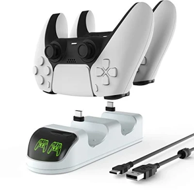 Imagen de ETPARKK Cargador Mando PS5, PS5 Estación de Carga Rápida Double USB con LED Indicador, Protección Inteligente contra Chip, Base para Sony Playstation 5