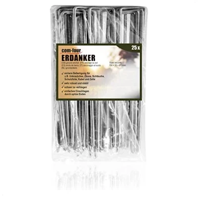 Imagen de COM FOUR® 25x Anclajes de Suelo Acero Revestido Piquetas robustas para Sujetar vellón y láminas maleza (025 Piezas 150x30x3mm)