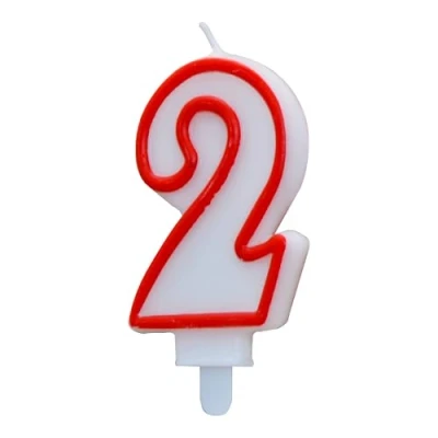 Imagen de ALGON Vela De Cumpleaños 2 Años Blanca Con Borde Rojo Diseño Colorido Y Festivo Perfecta Para Celebraciones
