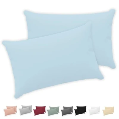 Imagen de Twinzen® Funda Almohada 50x70 (Juego de 2) Azul 100% Algodon Jersey Cojin para Cama Protector con Cremallera