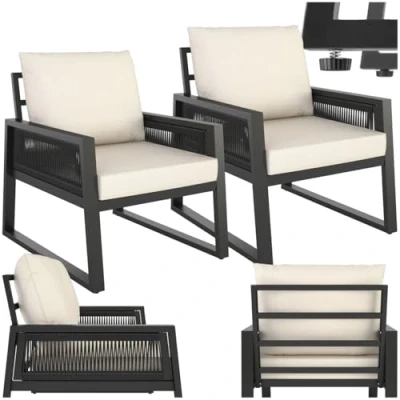 Imagen de TecTake® Conjunto Muebles de Jardín Exterior Aluminio, Altura Regulable, Mesa y Sillas Terraza Resistentes a Intemperie, Cojines Extragruesos, Fundas Extraíbles 2 Sillones