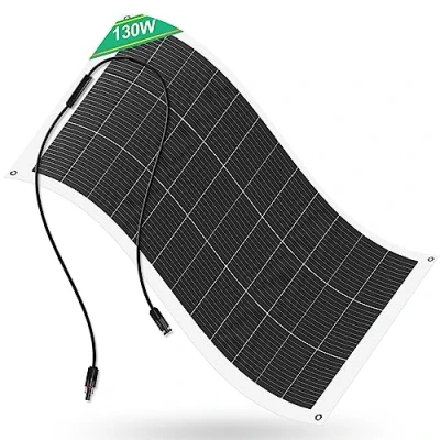 Imagen de ECO WORTHY Panel solar flexible monocristalino de 130 W, 12 V, módulo con cable carga para caravana, coche, barco, baterías V