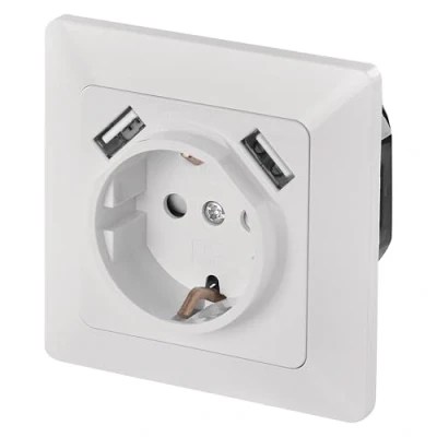 Imagen de EMOS A6000.1 Empotrado Schuko, Enchufe de protección Contacto con 2 Puertos USB 5 V/2,1 A para Carga teléfono móvil o Smartphone, Color Blanco