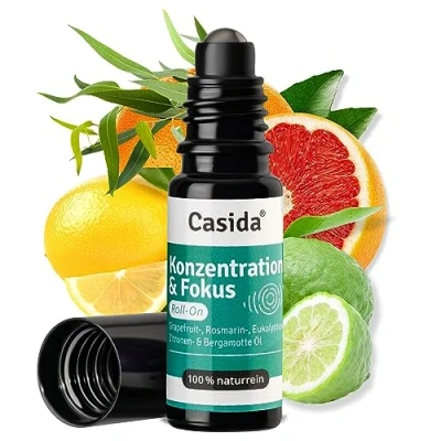 Imagen de Casida® Fragancia Roll on aceite aromático, esencial para el cuidado aromático de viaje, farmacia, 10 ml (concentración y enfoque)