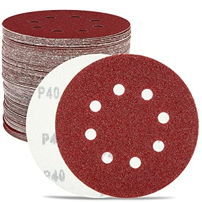 Imagen de 100 discos de lijado, lijadora orbital 125 mm, 8 agujeros, gancho y bucle 5 pulgadas, 40/60/80/100/120/150/180/240/320/400, surtido papel lija para
