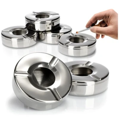 Imagen de com four® 6X Ceniceros de Acero Inoxidable Cenicero Viento con Tapa extraíble para Proteger contra Las Cenizas Volantes Ø 11 cm (006 Piezas Inoxidable)