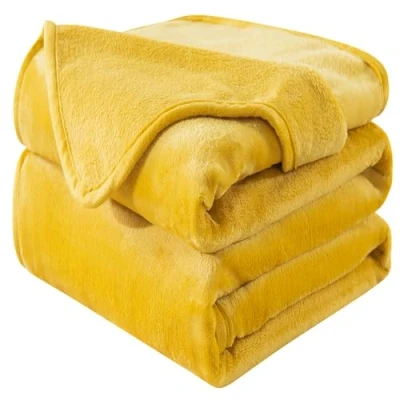Imagen de HOZY Manta de Forro Polar Franela Supersuave, cálida y esponjosa, para Cama sofá, Toda Estación (Amarillo 220x240cm)