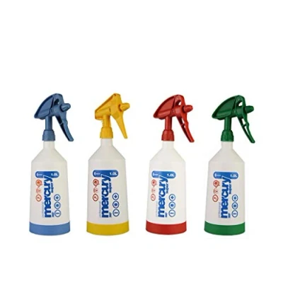 Imagen de 4 botellas de spray Kwazar Mercury Super Pro + 360 grados con juntas Viton 1L, azul, rojo, amarillo y verde, incluye instrucciones en alemán e cuidado (idioma español no garantizado)