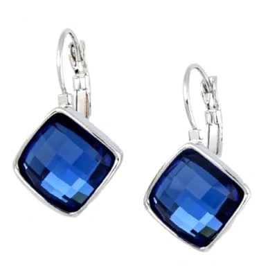 Imagen de Crystalline Azuria Mujer 18ct Chapado en Oro Blanco Cristales Zafiro simulado Azul Rombo Cuadrado Palanca Back Pendientes para y Niña
