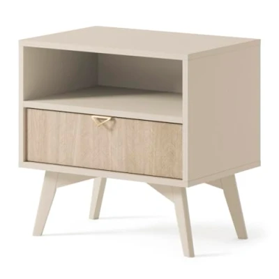 Imagen de Mesita de Noche Forest, mesilla Noche, Mesa Muebles Dormitorio, Color eucalipto, Beige, Tiradores Dorados (Beige)