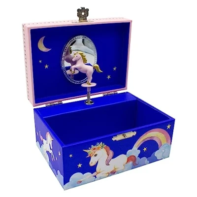 Imagen de Caja musical joyero para niñas, azul, unicornio, melodía: lago de los cisnes 92060