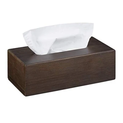 Imagen de Relaxdays, 7,5 x 24 12 cm, Marrón Oscuro Caja para pañuelos de bambú, Portapañuelos con Suelo Deslizante