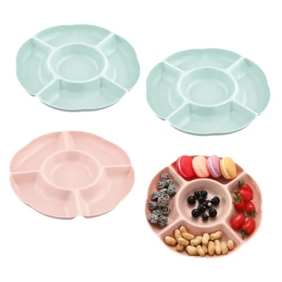Imagen de Chstarina Plato de Snacks Reutilizable, Bandeja Aperitivos, Platos Frutas con 5 Compartimentos, para Almacenar Dulces Nueces Frutas, 4 Piezas