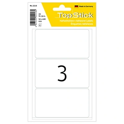Imagen de TopStick 2216 Etiquetas multiusos grandes, paquete de 10 (52 x 100 mm, 150 hojas, papel, mate) autoadhesivas, pegatinas universales permanentes para rotulación a mano, 450 adhesivos blancas