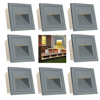 Imagen de Arotelicht Juego de 8, 3W LED Aplique pared empotrable 230V Blanco Cálido IP65 impermeable gris (para escaleras Luz Iluminación Lámpara, aluminio