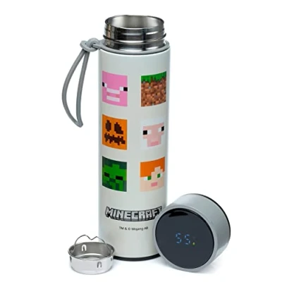 Imagen de Puckator Minecraft,Botella de agua acero inoxidable con indicador temperatura LED, fría durante 24 horas y caliente 6 horas, botellas metal caras, sin BPA, 450 ml