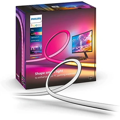 Imagen de Tira LED Philips Hue Play Gradient PC lightstrip, Negro y Blanco, Silicona, 116.5 cm, Para monitor 32&quot; 34&quot;