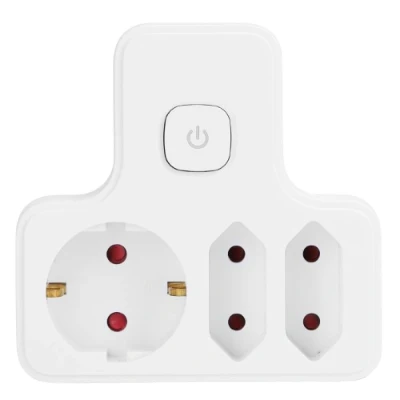 Imagen de Aigostar Adaptador Enchufes Francés con 2 Tomas y Interruptor,Enchufe de Pared.con Protección Infantil,16A,250V,Blanco (3 Interruptor)