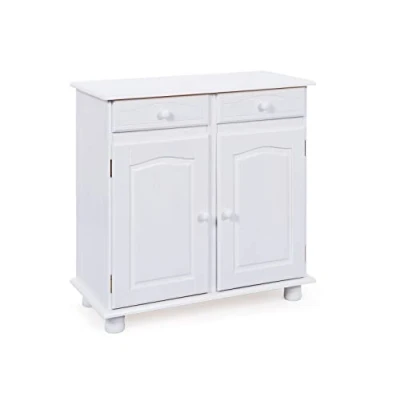 Imagen de Inter Link Cómoda rústica Aparador de estilo rústico Pino macizo 2 puertas cajones Lacado blanco Lovi