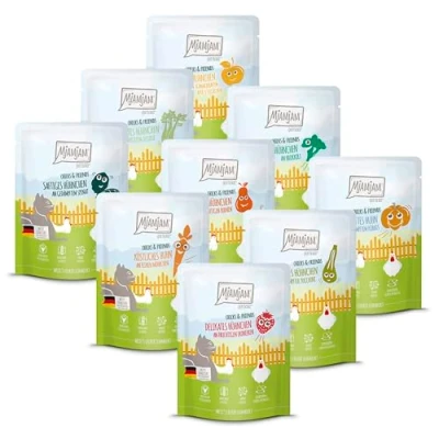 Imagen de MjAMjAM Comida húmeda Premium para Gatos Chicks &amp; Friends Box, envase de 9 (9 x 300 g), sin Cereales con Carne Extra