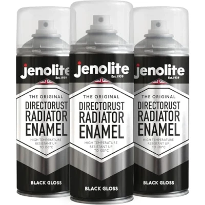 Imagen de JENOLITE Directorust Pintura en Spray para Radiadores Esmalte NEGRO BRILLO 3x400ml Resistente hasta 130ºC duradera que No amarillea necesita imprimación