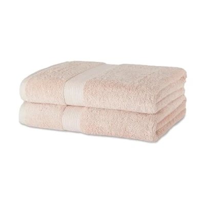 Imagen de Amazon Basics Toalla de baño algodón orgánico Resistente a la decoloración, Paquete 2, 76 x 137 cm, Rosa Rubor