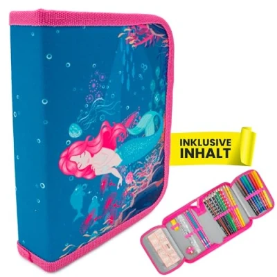 Imagen de itenga Estuche escolar de 28 piezas lleno 1 cremallera para niños y niñas, sirenita, Bolsillo adicional