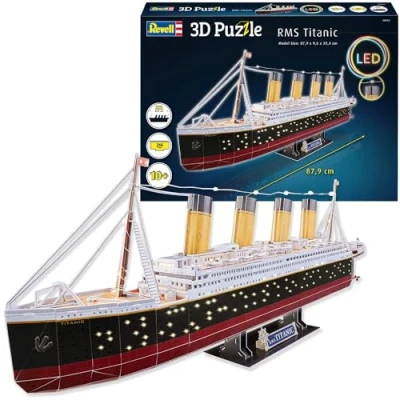 Imagen de Revell 3D Puzzle Probablemente el Barco más Famoso del Mundo, RMS Titanic con iluminación LED Descubre 3D, diversión para jóvenes y Mayores, Color Coloreado, Mittel (4009803001548)