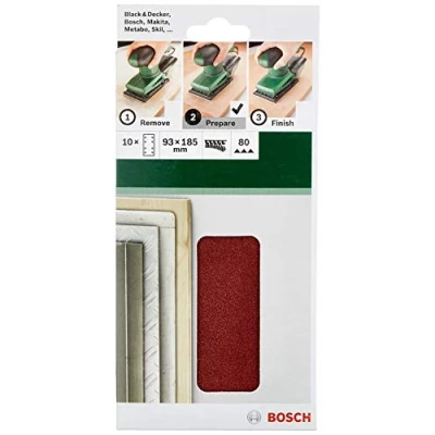 Imagen de Bosch 2 609 256 A82 Juego de hojas lija 10 piezas para lijadora orbital