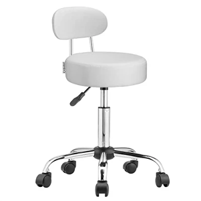 Imagen de CASARIA® Taburete con Ruedas Respaldo Altura Ajustable 46 60cm 360º Asiento 10 cm Blanco