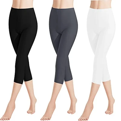 Imagen de Libella 3 Piezas Mujer Leggins 3/4 Mallas Hecho de algodón Capri Pantalones Corto con Cintura Alta Multicolor Ajustado Deportivas 4161 Negro Gris Blanco S