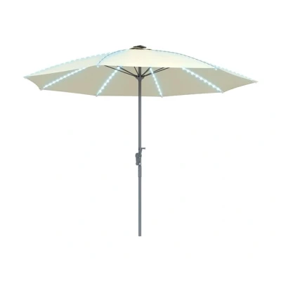 Imagen de Outsunny Sombrilla Terraza Exterior con Luces LED Ø300x256 cm de Jardín Manivela Techo Ventilación Protección UV50+ y Poste Aluminio Parasol para Patio Piscina Playa Crema